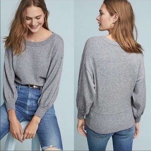 MOTH by Anthropologie balloon sleeve sweater with a waist gathering Grey Medium
